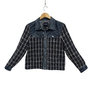 FDJ French Dressing‎ Jean Jacket Checkered Denim tweed mixed media size small